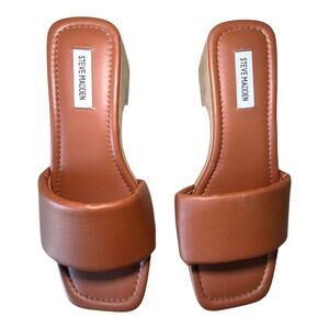 Steve Madden Brown Cognac Chunky Platform Slide Open Toe Sandals Women’s Size 9